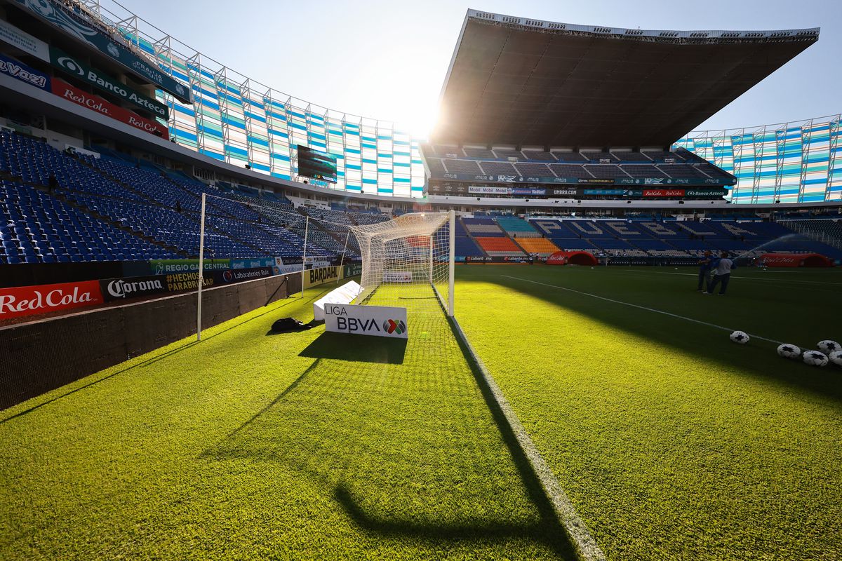 General view inside the stadium prior the quarterfinals first leg match between Puebla and America as part of the Torneo Grita Mexico C22 Liga MX at Cuauhtemoc Stadium on May 11, 2022 in Puebla, Mexico.