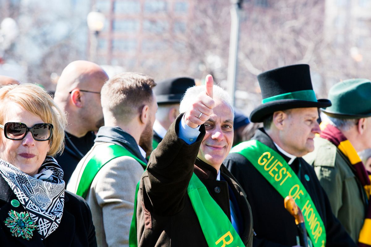 Mayor Rahm Emanuel at the Chicago St. Patrick’s Day Parade.| James Foster/For the Sun-Times