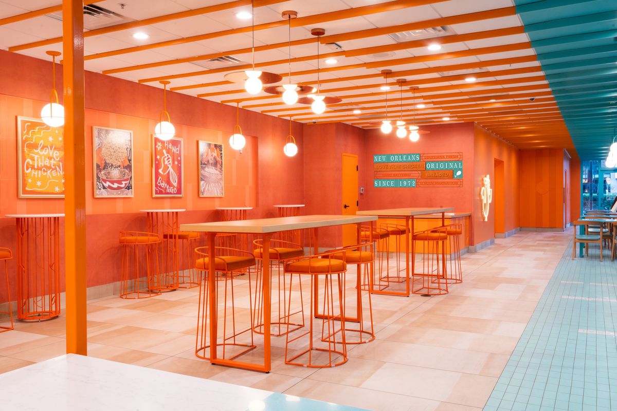“Popeyes orange” covers the walls at the renovated Popeyes on Canal Street.