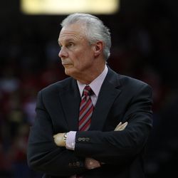 Bo Ryan watches the game during the exhibition game against UW-Oshkosh on November 7, 2012 at the Kohl Center.