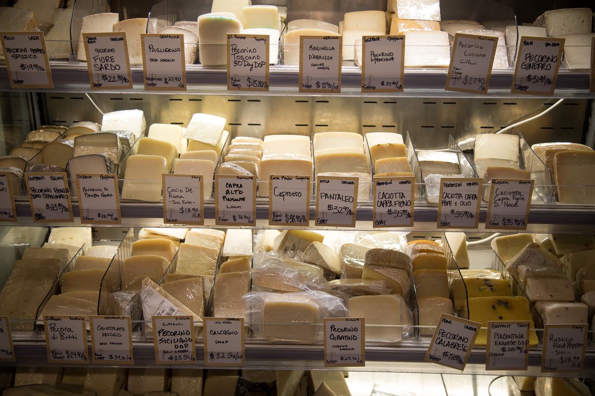 Cheese is displayed at Eataly NYC Downtown in New York, the United States, on March 10, 2022.