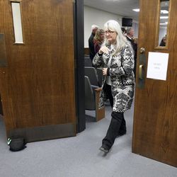Deby Kyle, mother of Chris Kyle, leaves court after the capital murder trial of former Marine Cpl. Eddie Ray Routh at the Erath County, Donald R. Jones Justice Center in Stephenville, Texas, on Tuesday, Feb. 24, 2015.  Routh, 27, of Lancaster, was convicted of the 2013 deaths of Chris Kyle and his friend Chad Littlefield at a shooting range near Glen Rose, Texas. 