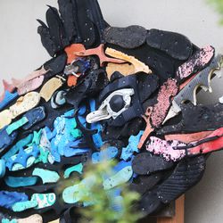 Flip Flop Fish, a sculpture made entirely of plastic garbage found in the oceans, is pictured at Utah Hogle Zoo in Salt Lake City on Friday, May 24, 2019.
