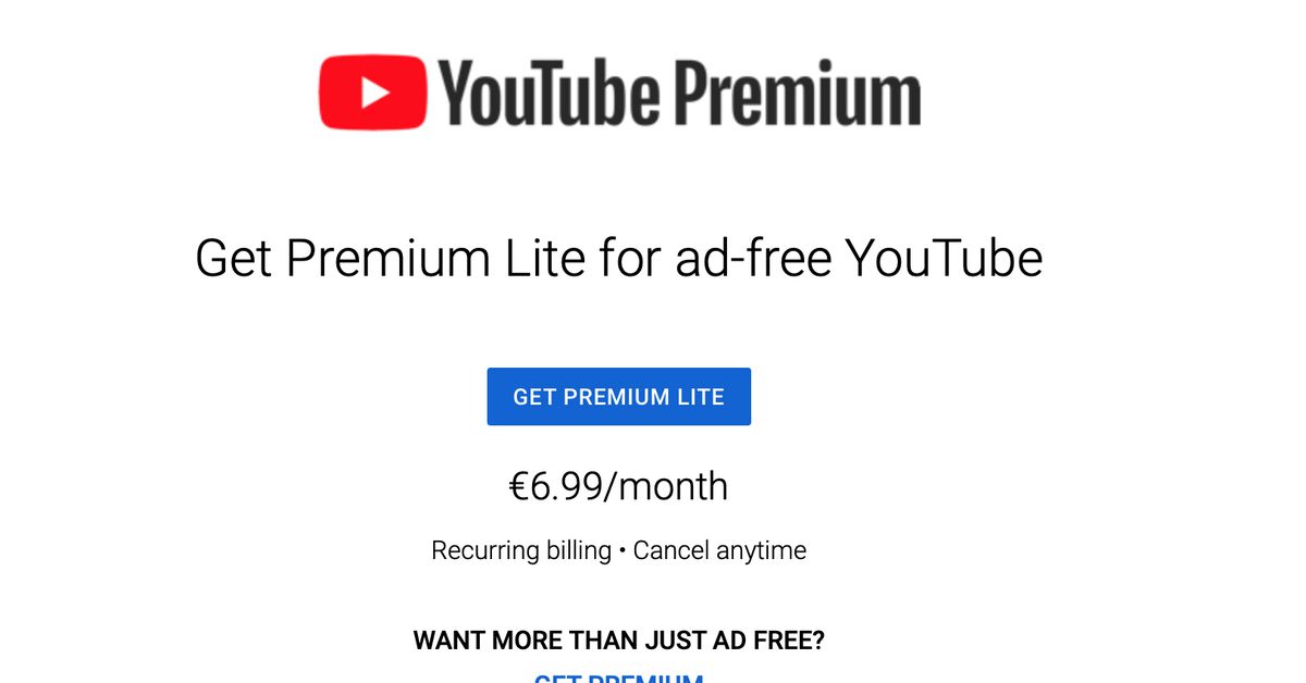YouTube �Premium Lite� subscription offers ad-free viewing for less