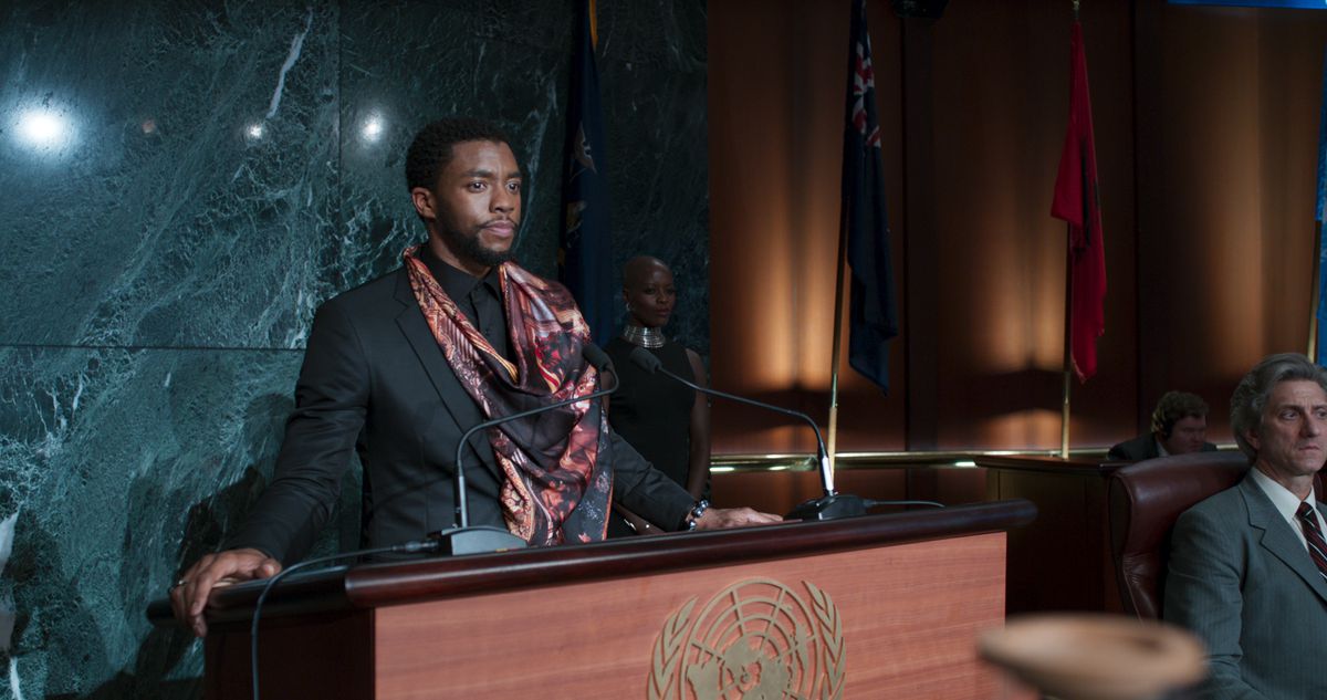 Chadwick Boseman plays T’Challa/Black Panther in “Black Panther.”
