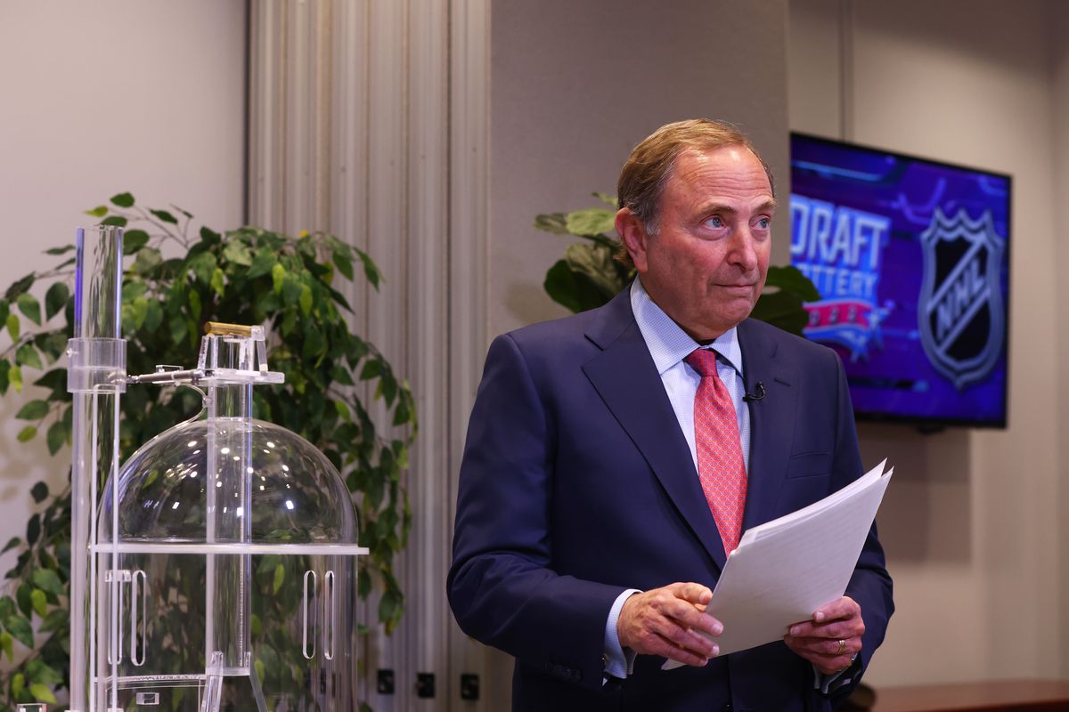 Commissioner of the National Hockey League Gary Bettman presides over the 2022 NHL Draft Lottery on May 10, 2022 at the NHL Network’s studio in Secaucus, New Jersey.