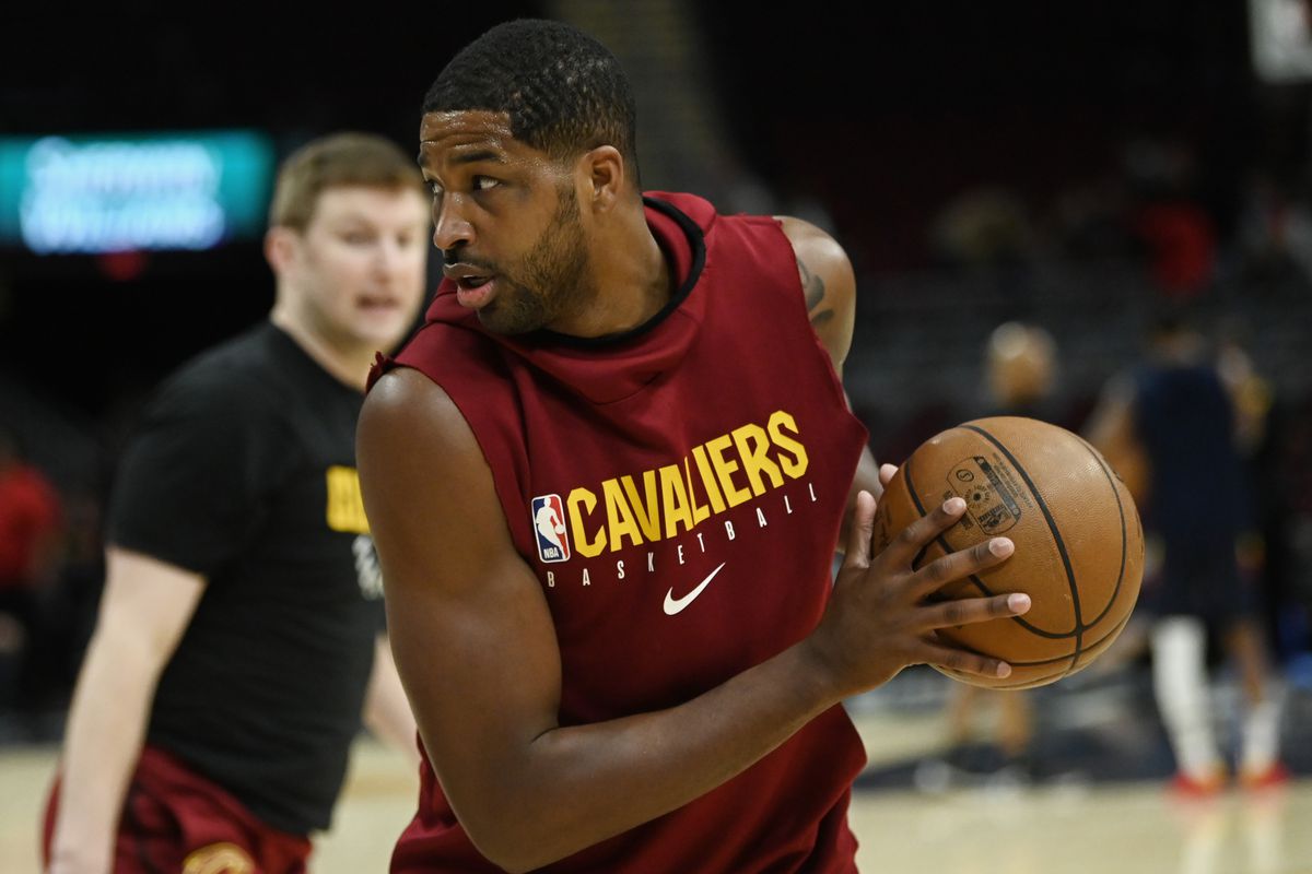 Cleveland Cavaliers center Tristan Thompson warms up before the game at Rocket Mortgage FieldHouse.