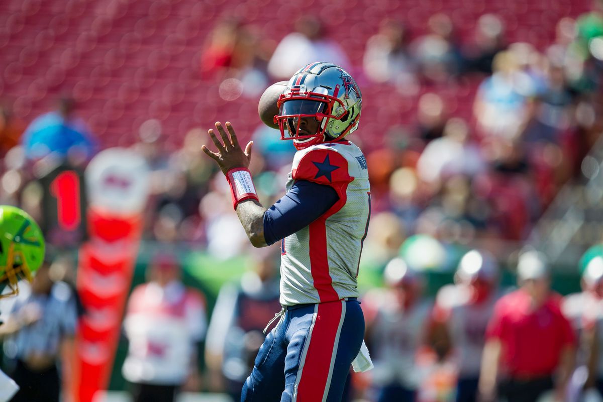 Houston Roughnecks quarterback P.J. Walker prepares to pass during an XFL game between the Houston Roughnecks and the Tampa Bay Vipers at Raymond James Stadium.