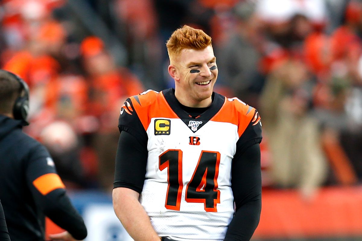 Andy Dalton of the Cincinnati Bengals stands on the sideline during the game against the Cleveland Browns at FirstEnergy Stadium on December 8, 2019 in Cleveland, Ohio.