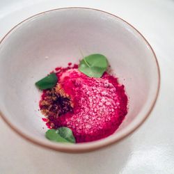 Cranberry Snow with Beets, Goat Cheese, and Caraway from Eleven Madison Park by <a href="http://www.flickr.com/photos/wesbran/8294366511/in/pool-eater/">wesleyrosenblum</a> 