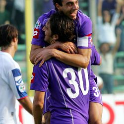 Dario leaps into Luca Toni’s arms after scoring in a 2006 game against Catania