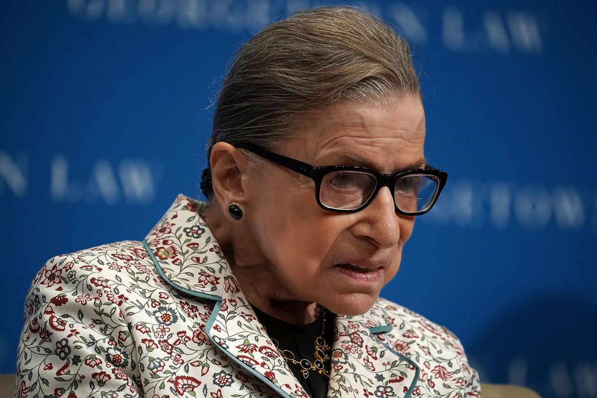 Supreme Court Justice Ruth Bader Ginsburg giving a lecture at Georgetown University Law Center.