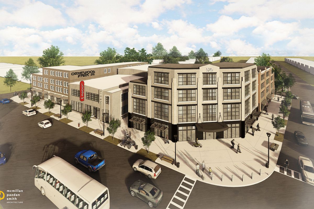 A rendering of a new series of white mid-rise buildings planned for East Atlanta.