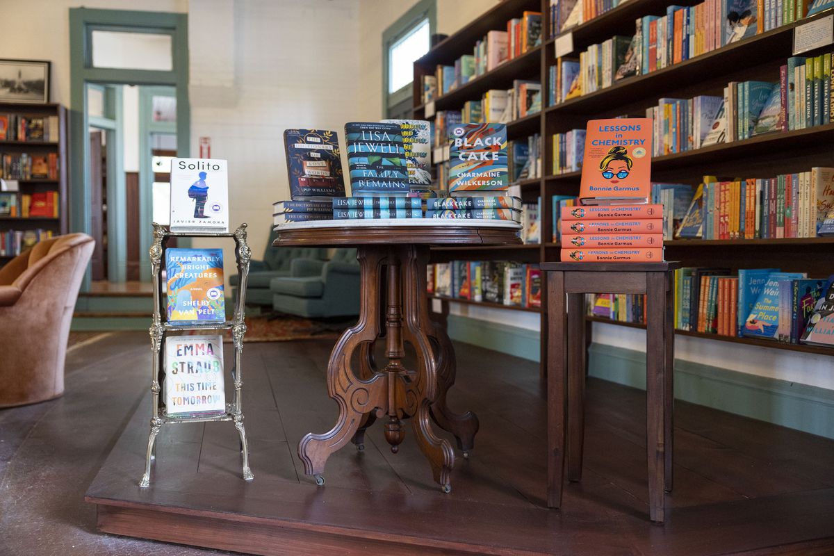 A bookstore display with books.