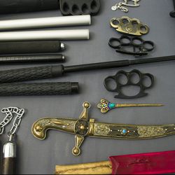 Items, prohibited on passenger airlines, and confiscated from passengers by Transportation Security Administration (TSA) officers, is displayed at Dulles International Airport in Dulles, Va., Tuesday, March 26, 2019. TSA’s social media presence has been something of a model for other federal agencies _ striking a tone is humorous, but still gives travelers informational dos and don’ts. | AP Photo