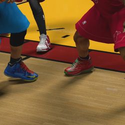 Kevin Durant, left wore Nike Zoom KD Vs. LeBron James, right, wore Nike LeBron Xs.