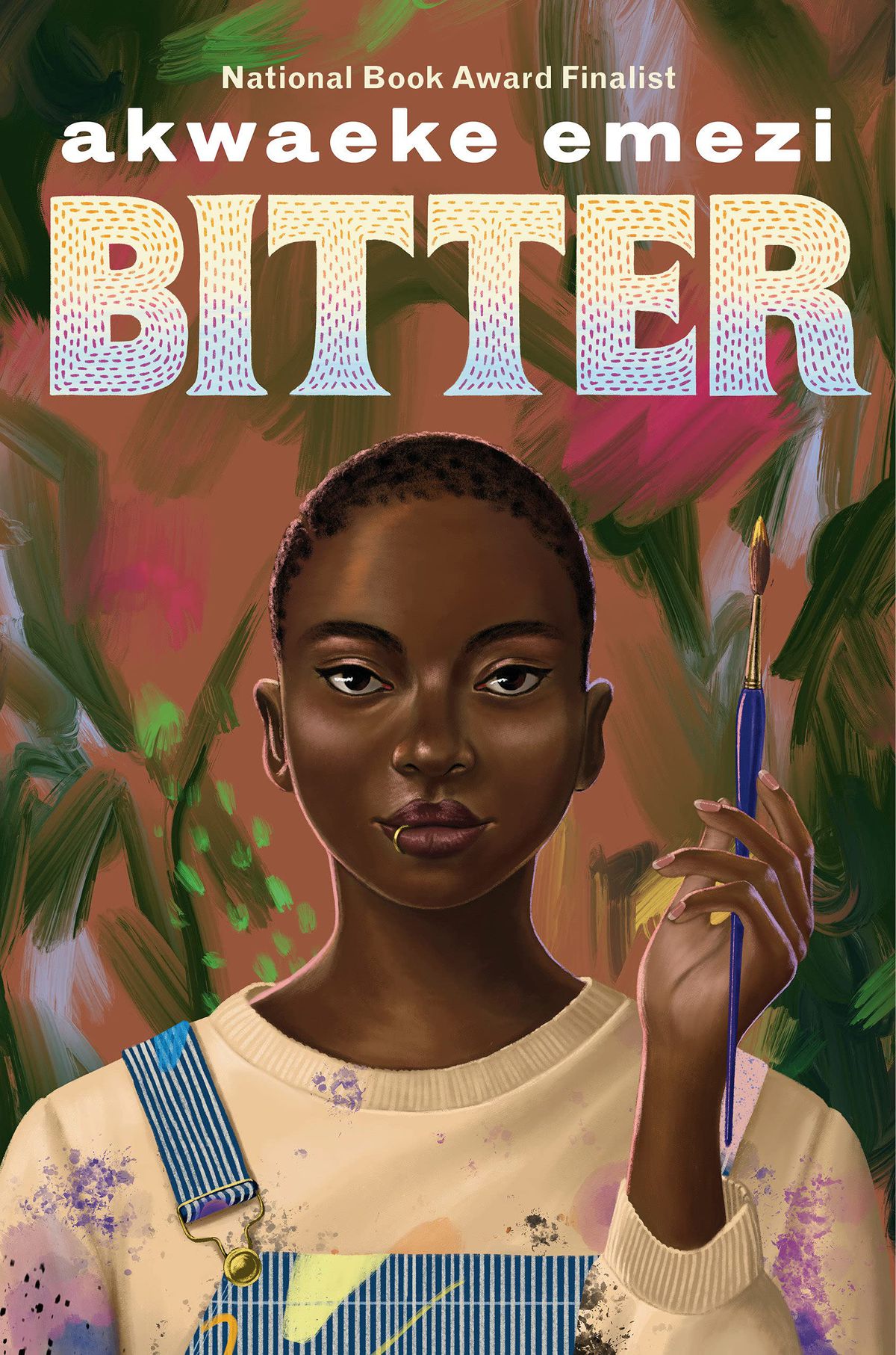 The cover for Bitter showing an illustration of a young Black woman holding a paint brush