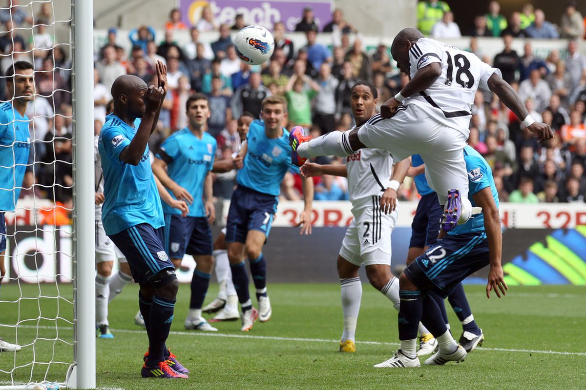 SWANSEA, WALES - SEPTEMBER 17:  Leroy Lita of Swansea City scores during the Premier League match between Swansea City and West Bromwich Albion at Liberty Stadium on September 17, 2011 in Swansea, Wales.  (Photo by Clive Rose/Getty Images)