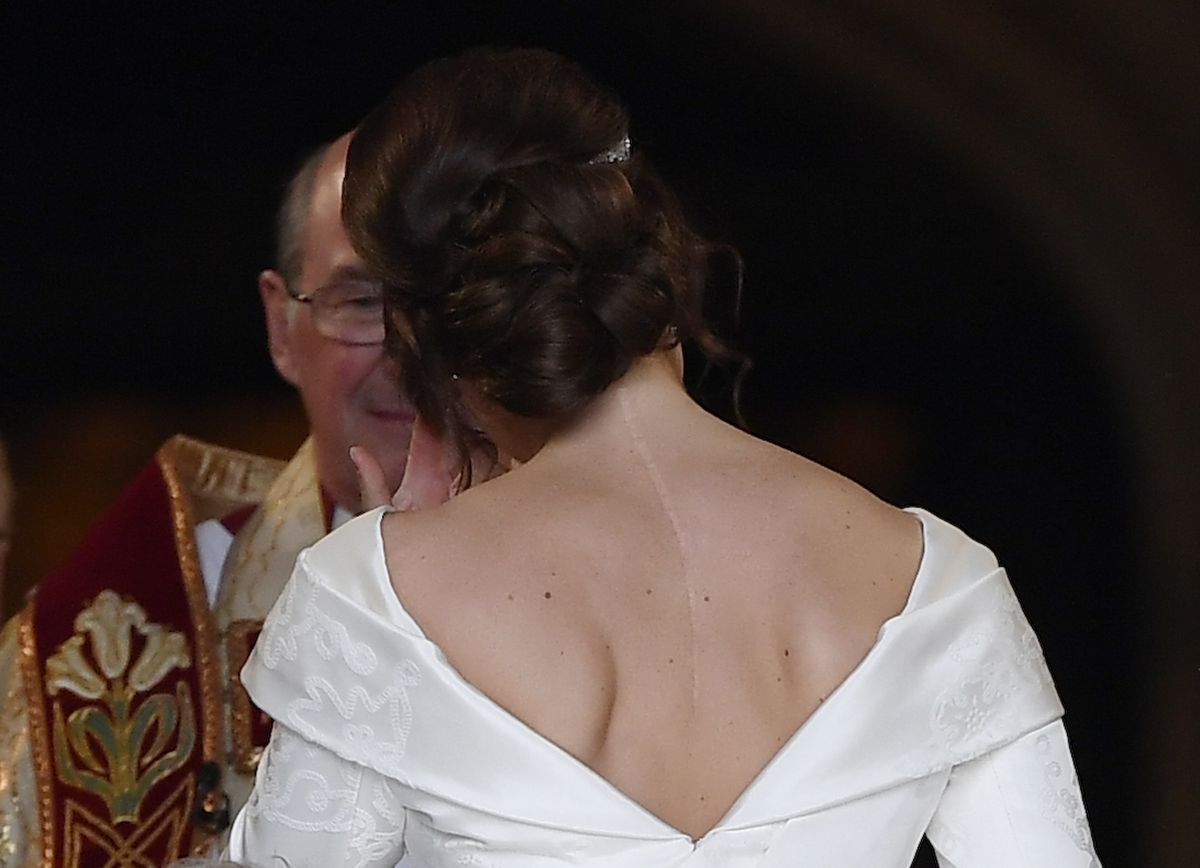 A detail shot of the back of Princess Eugenie’s dress.