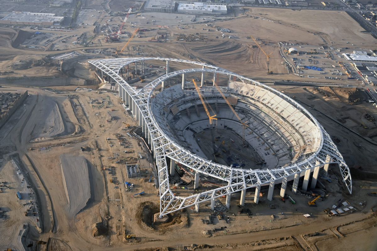 NFL: LA Stadium Canopy Shell Topping Out Celebration