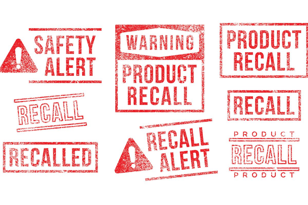 A bunch of product recall and safety alert stamps.