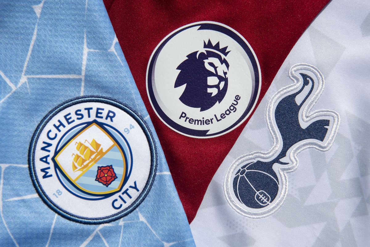 The Manchester City, Premier League and Tottenham Hotspur Club Badges