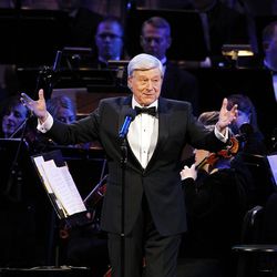 Martin Jarvis recites a monologue during a performance of Christmas with the Mormon Tabernacle Choir, Orchestra on Temple Square and Bells on Temple Square at the Conference Center in Salt Lake City Thursday, Dec. 17, 2015.
