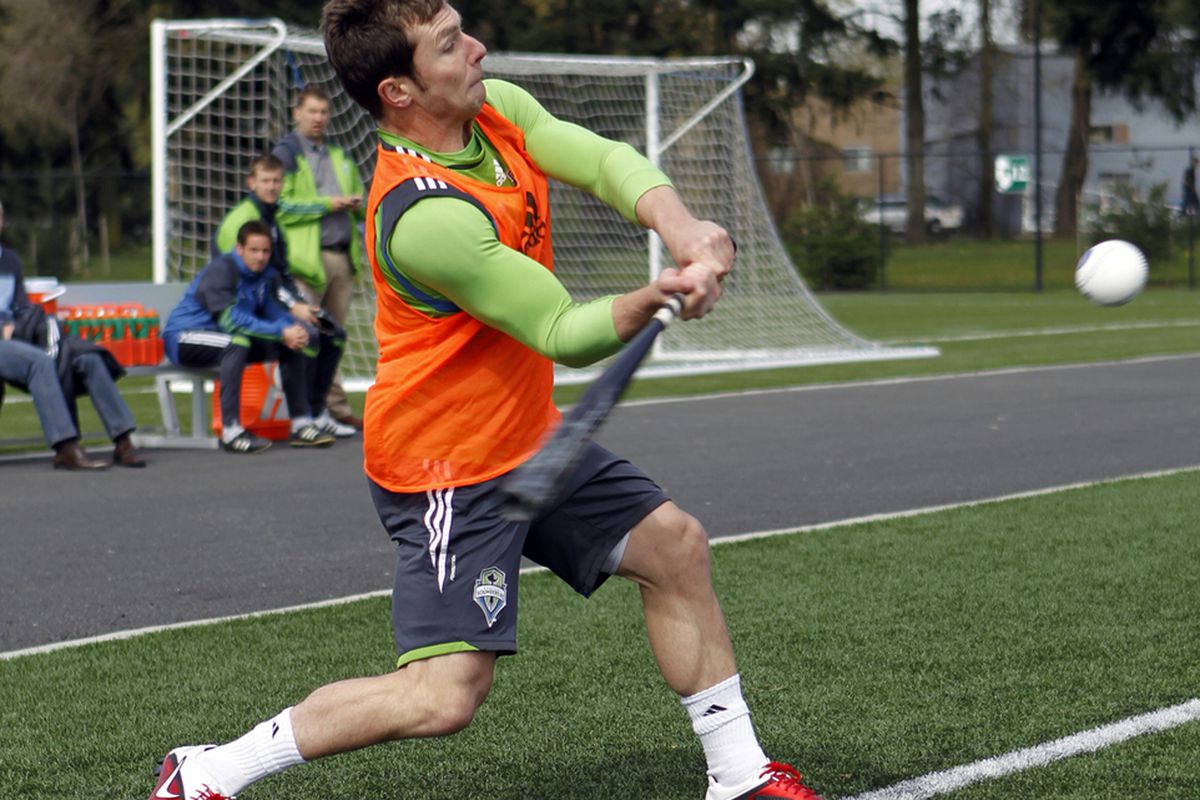 Mike Fucito displays swing face: Soccer edition. Think of him as Ichiro without the cannon for an arm. (Photo courtesy of Sounders FC)