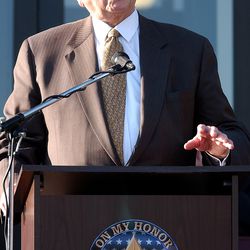 President Monson reminisced about his days as a scout during the rededication of the Boy Scout Service Center in Ogden on Tuesday June 3, 2003.
photo/ Kira Horvath (Submission date: 06/04/2003)