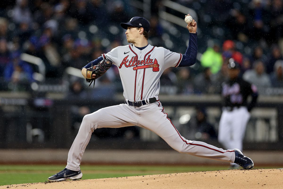 Max Fried #54 of the Atlanta Braves delivers a pitch in the first inning against the New York Mets at Citi Field on April 28, 2023 in the Flushing neighborhood of the Queens borough of New York City.