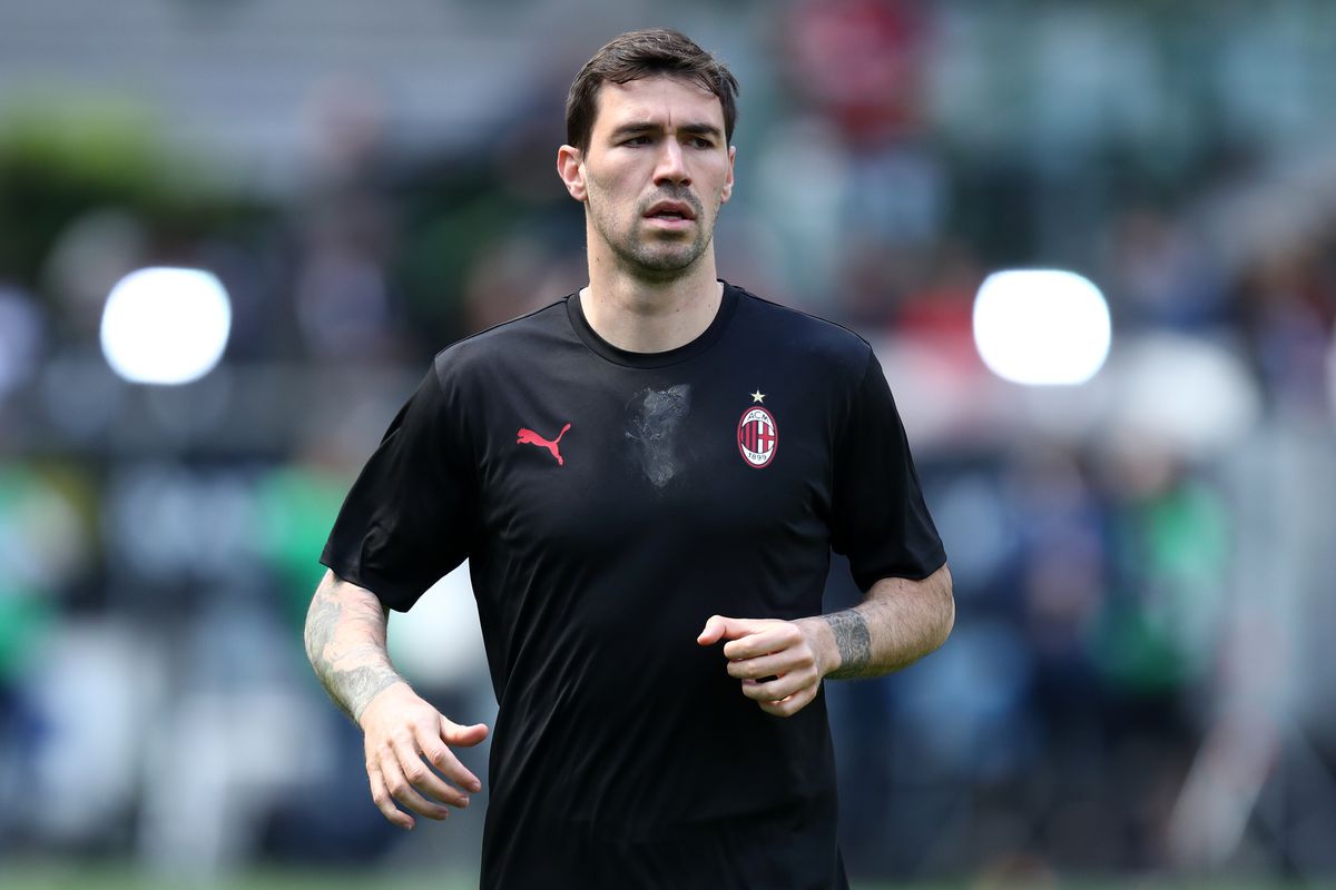 Alessio Romagnoli of Ac Milan during warm up before the...