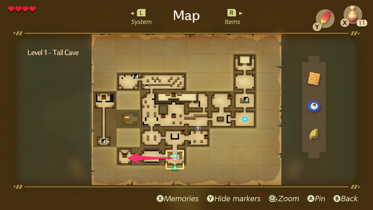 Link’s Awakening Tail Cave Compass location