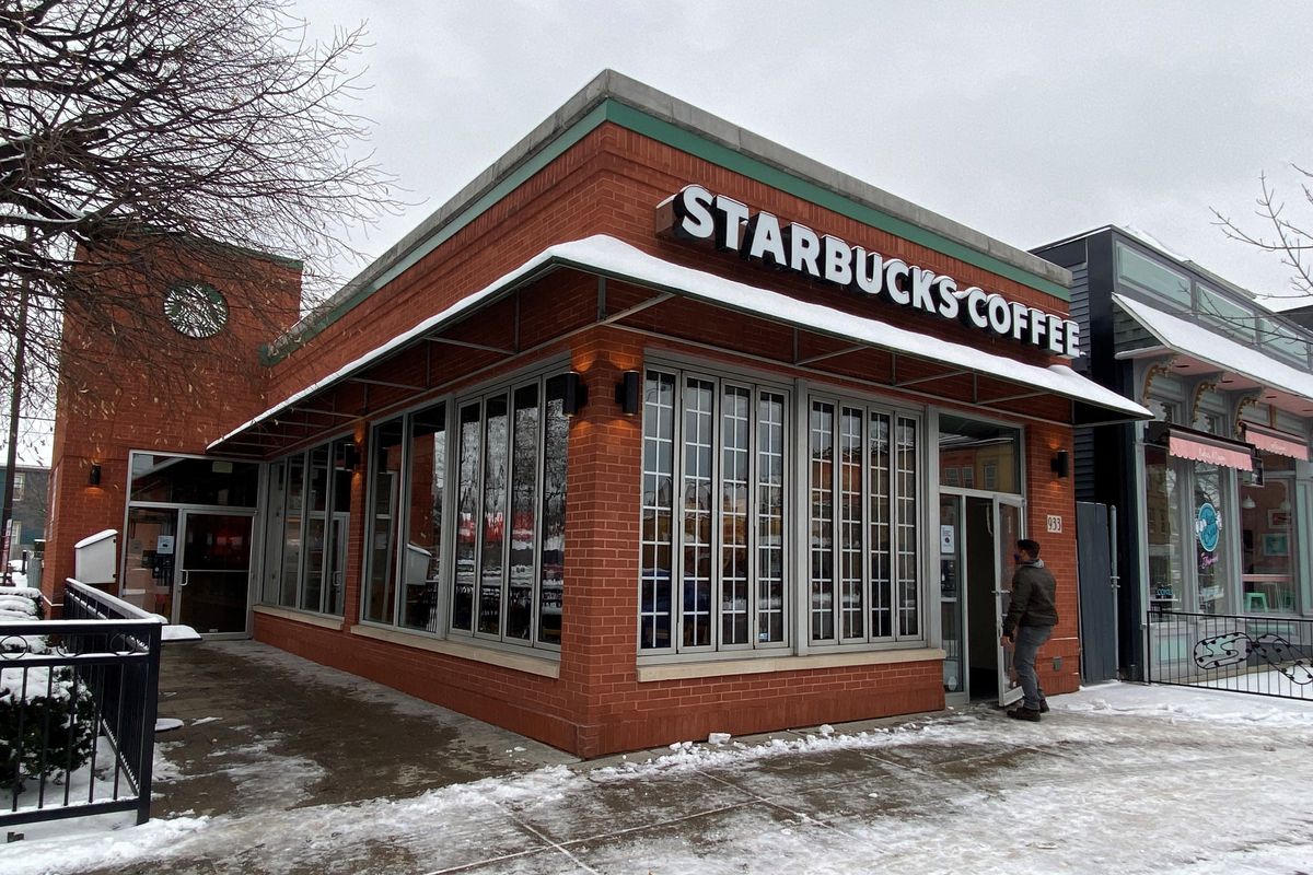 The exterior of a Starbucks store 
