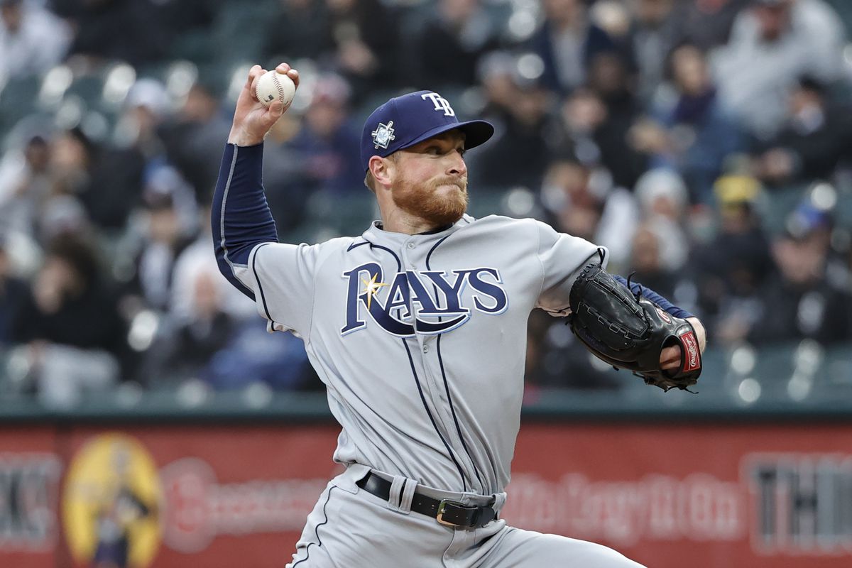 Tampa Bay Rays starting pitcher Drew Rasmussen (57) delivers against the Chicago White Sox during the first inning at Guaranteed Rate Field.