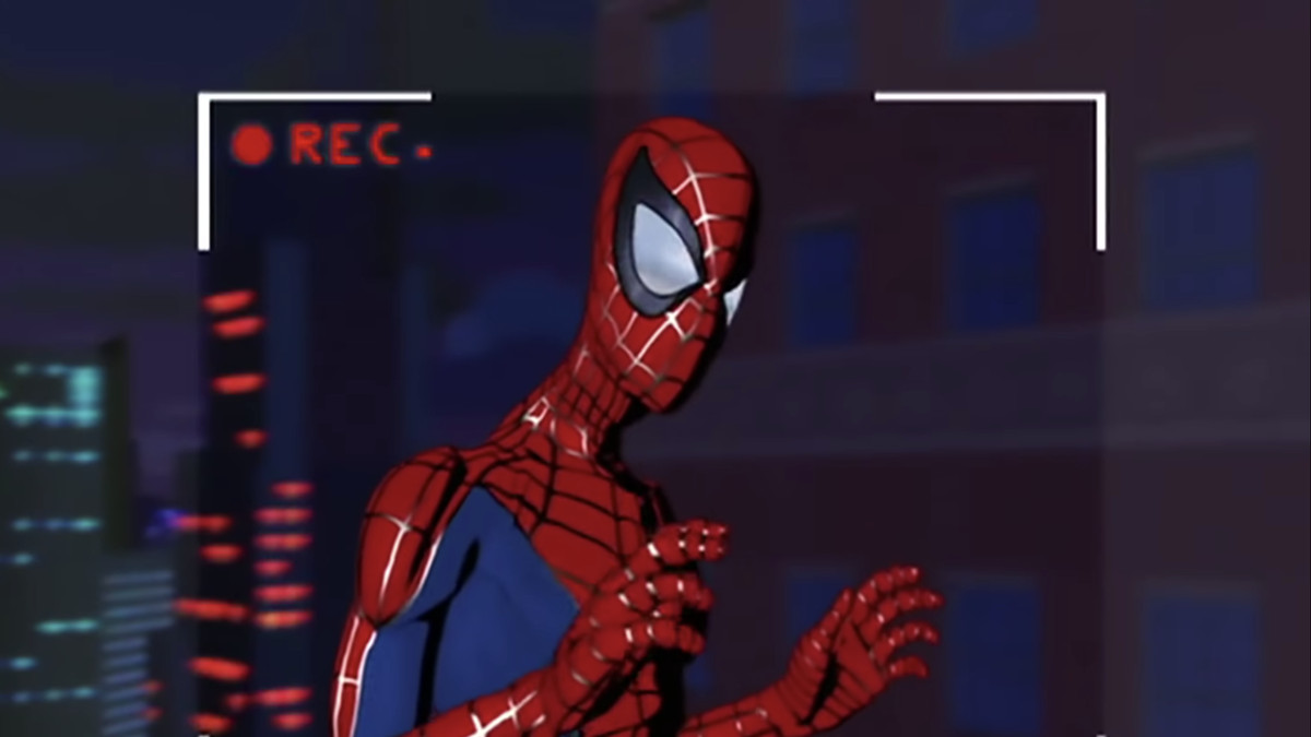 Spider-Man in the viewfinder of a camcorder in a still from Spider-Man: The New Animated Series