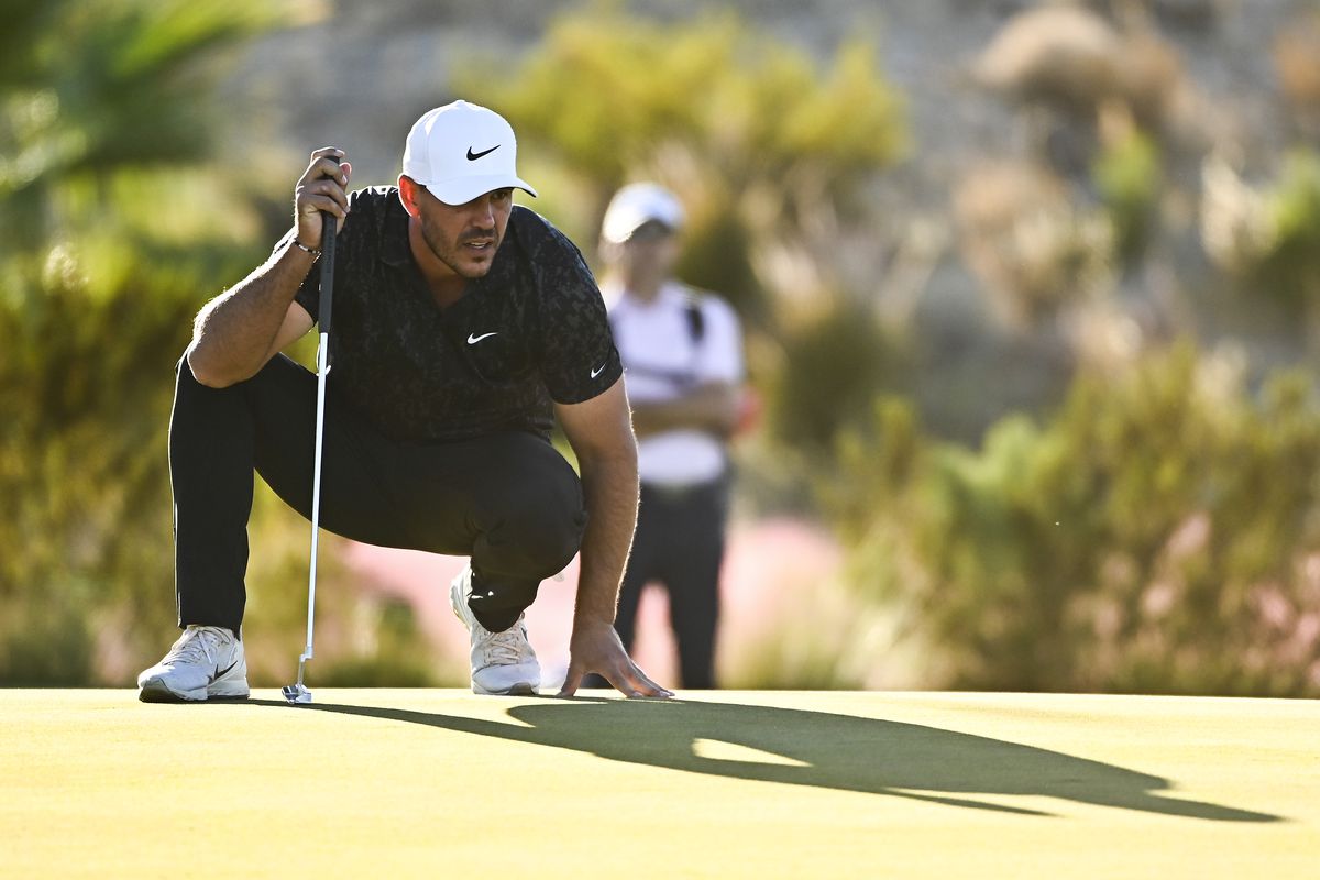 Brooks Koepka of the United States waits to play a shot on the 17th green during the first round of THE CJ CUP @ SUMMIT at The Summit Club on October 14, 2021 in Las Vegas, Nevada.