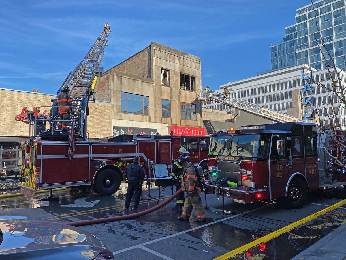 There were no immediate reports of injuries from the fire at Delia’s Kitchen, 1034 Lake St. in Oak Park, though some buildings were evacuated and roads were closed.