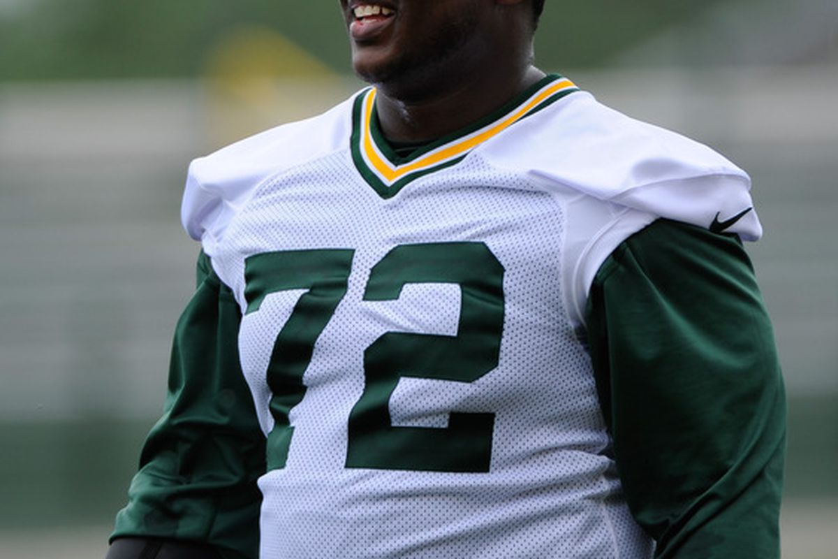 June 12, 2012; Green Bay, WI, USA;   Green Bay Packers tackle Herb Taylor (72) during the team's mandatory minicamp at Ray Nitschke Field.  Mandatory Credit: Benny Sieu-US PRESSWIRE