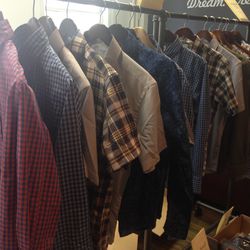 Button downs in S and M, $39 for short-sleeve and $49 for long-sleeve