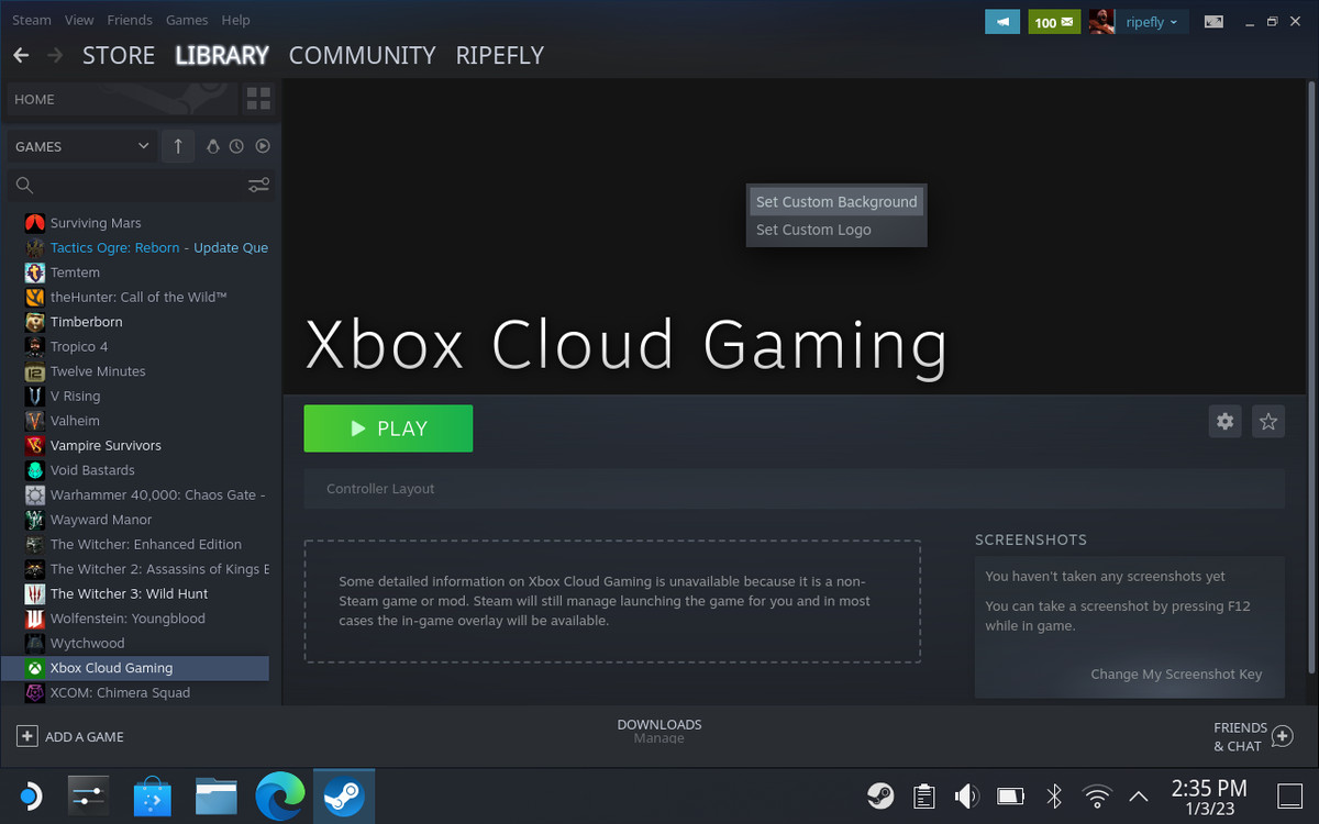 Using Steam to change the banner artwork for Cloud Gaming.
