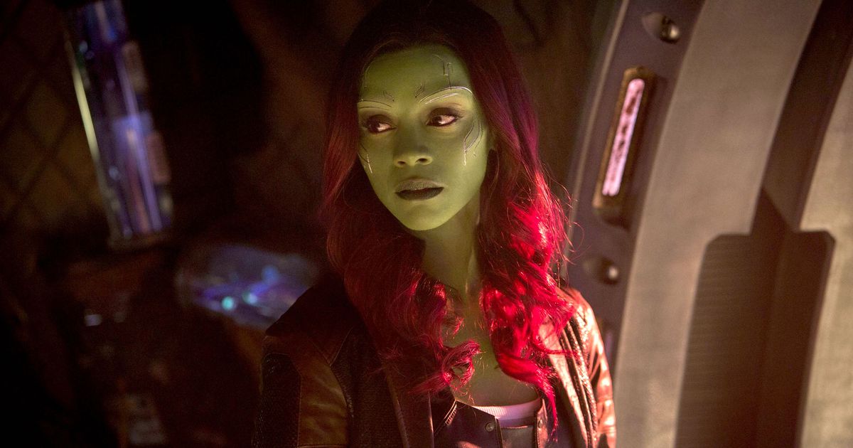 Gamora in Avengers: Infinity War, staring off into the distance on a spaceship
