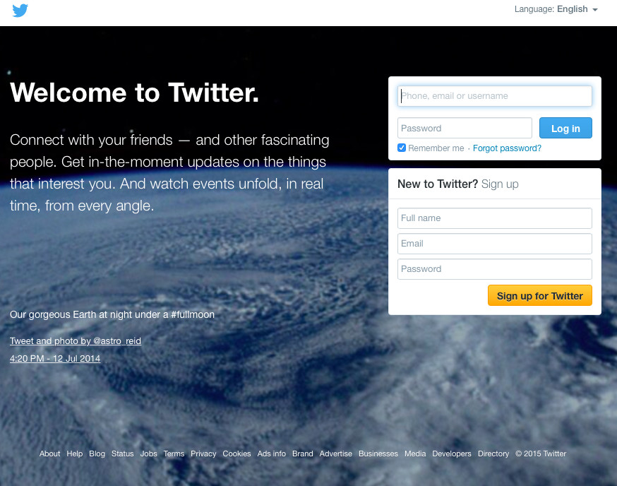 Twitter’s old or existing homepage.