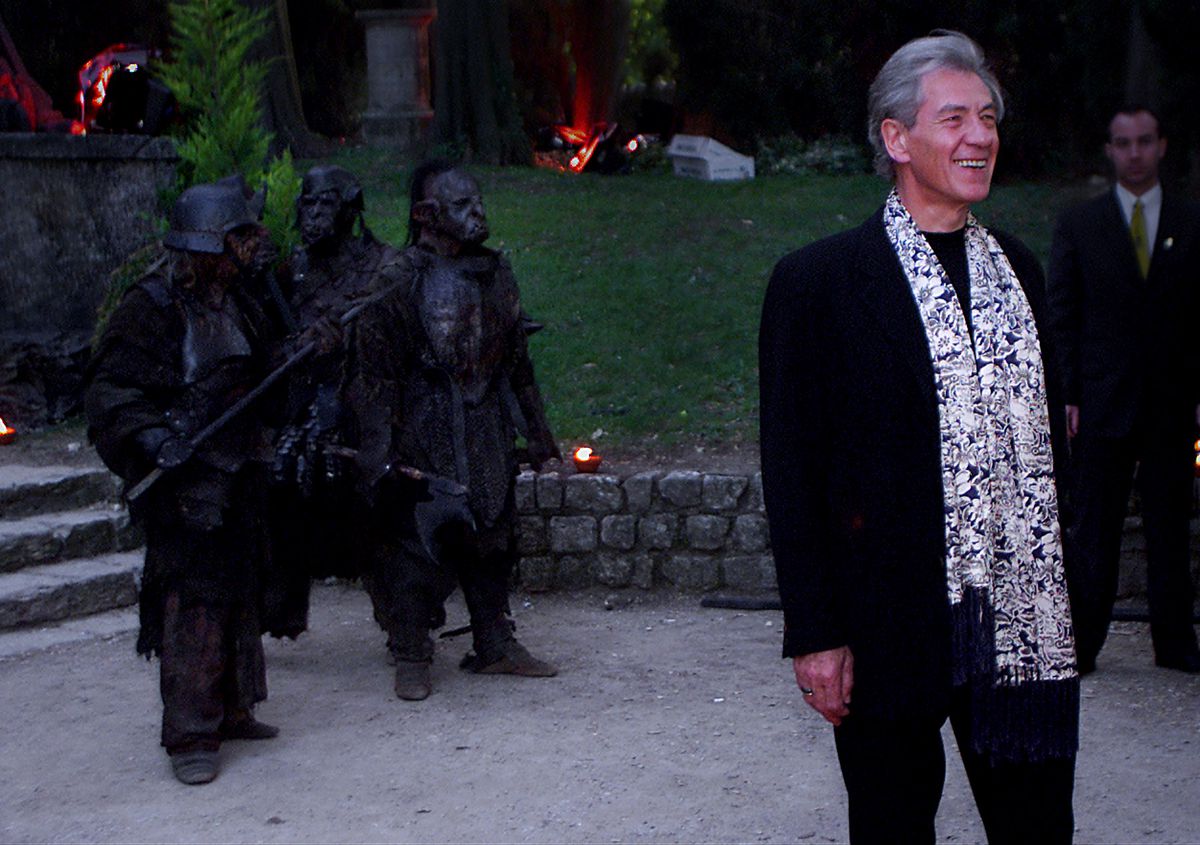 Ian McKellen stops for photographers on the red carpet at the Lord of the Rings party at the Chateau Castalleras in Mougins, France