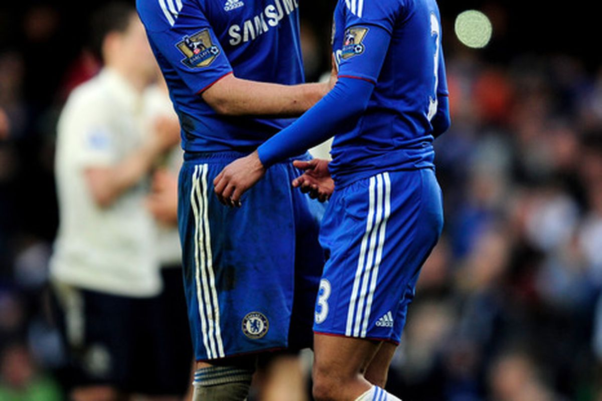 John Terry consoles Ashley Cole after the left-back missed the deciding penalty against Everton in Chelsea's 4th Round FA Cup replay.