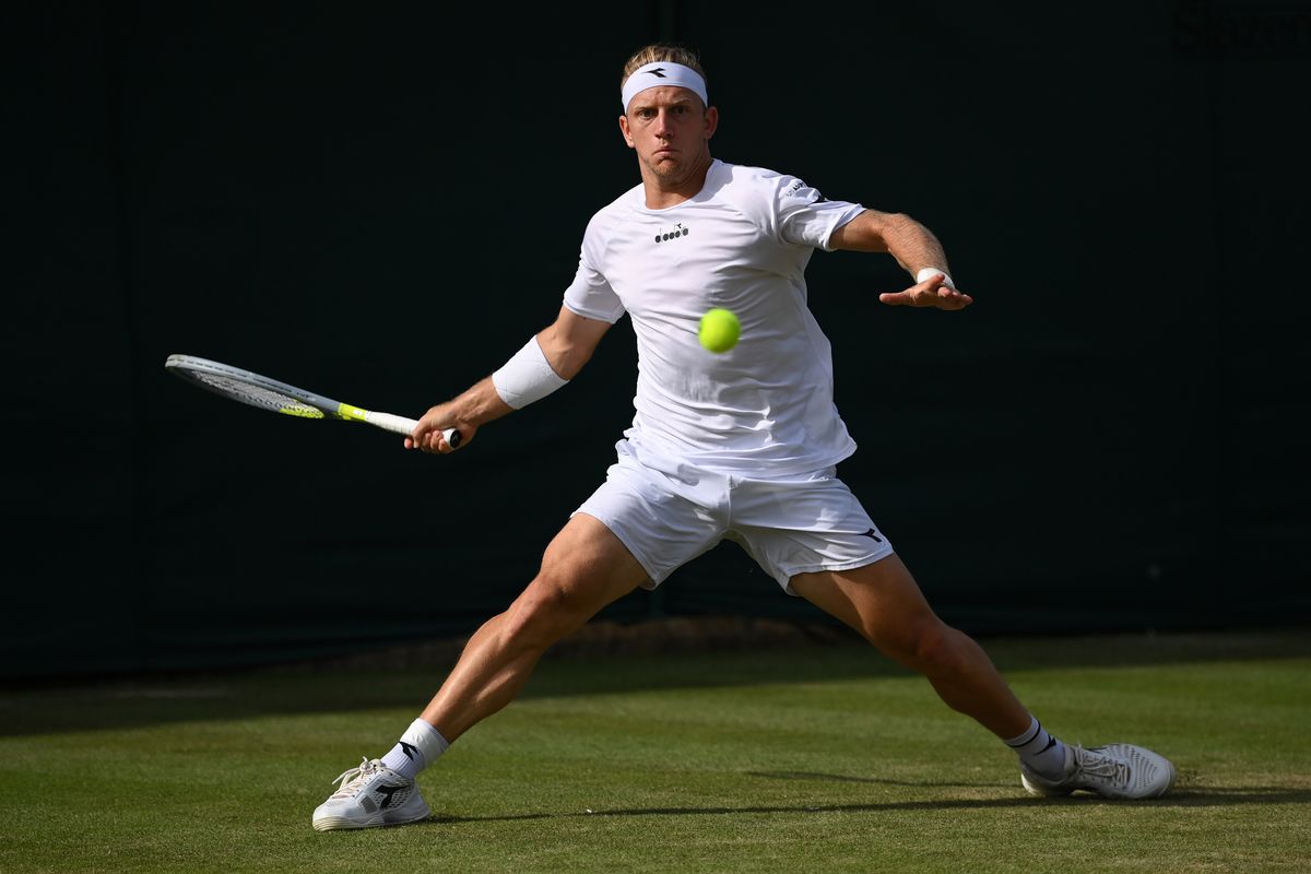 Alejandro Davidovich Fokina of Spain plays a forehand against Jiri Vesely of Czech Republic during their Men’s Singles Second Round match on day three of The Championships Wimbledon 2022 at All England Lawn Tennis and Croquet Club on June 29, 2022 in London, England.