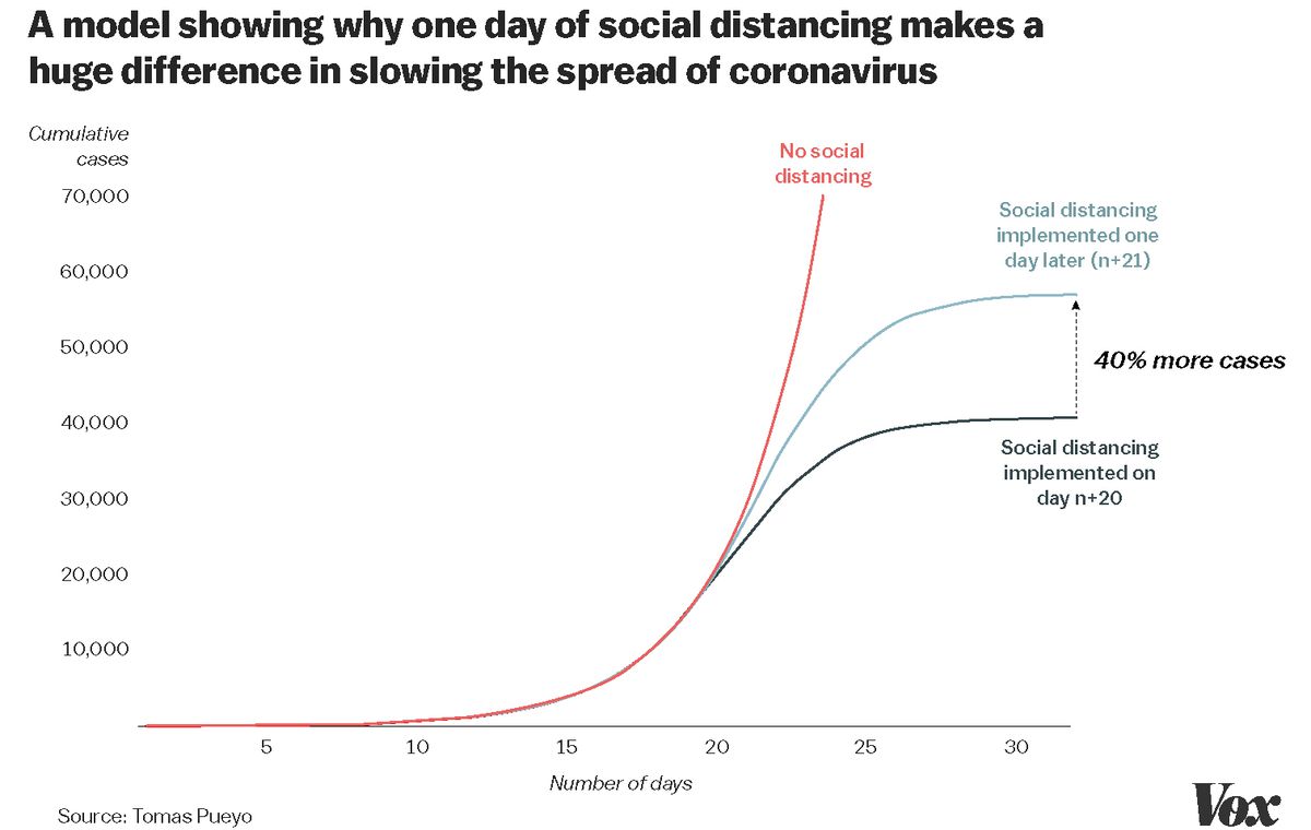 How social distancing can slow the growth of cumulative corona cases