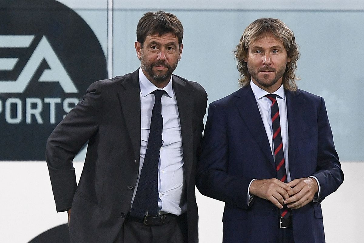 Andrea Agnelli (L), chairman of Juventus FC, and Pavel...