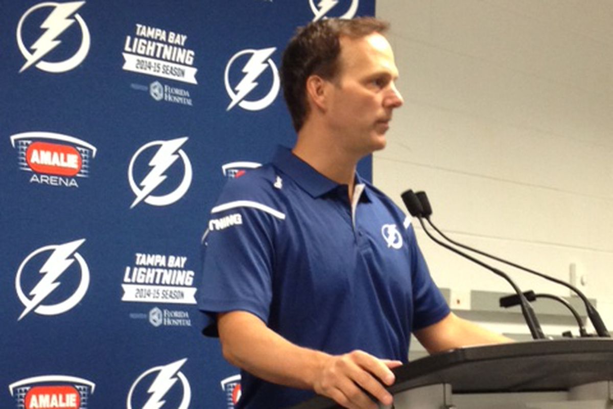 Tampa Bay Lightning addresses the media as the team opens their 2014 training camp. 