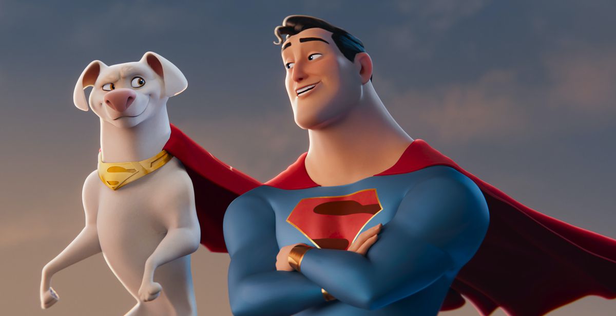 Superman and Krypto share a knowing smile in the animated movie DC League of Super-Pets