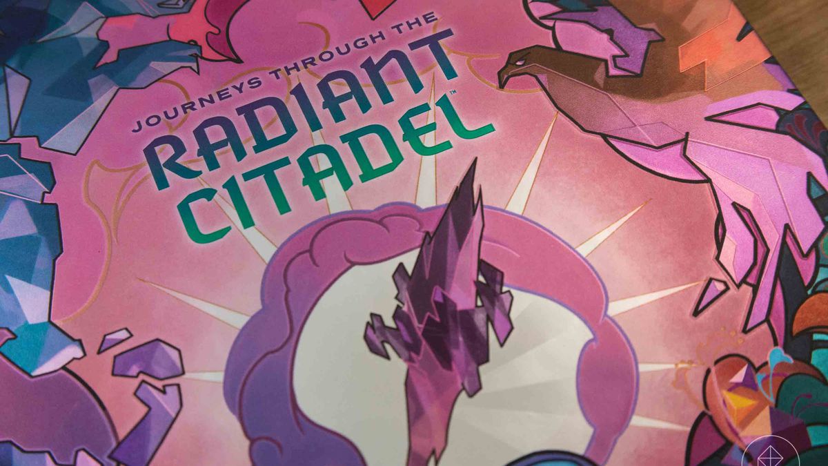 The cover to Journeys Through the Radiant Citadadel shows a gem-like city floating in a phosphorescent abyss.
